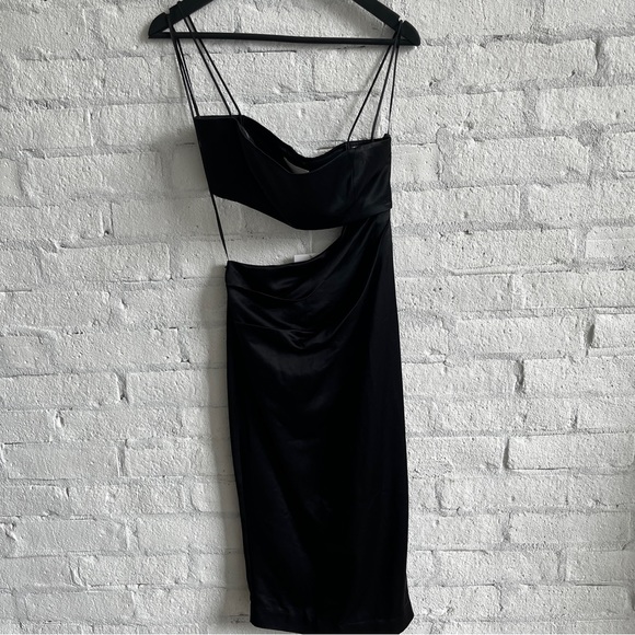 NWT Misha Selina Midi Cut Out Dress in Black Satin - Picture 5 of 7